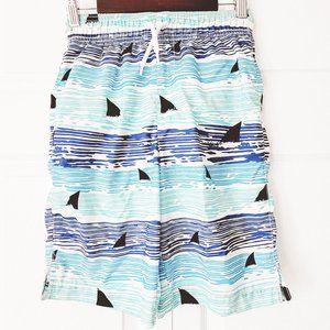 Children's Place blue wave & shark swim shorts Lg